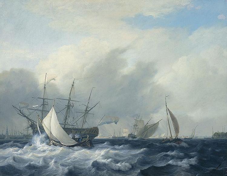 Nicolaas Baur Warship 'Amsterdam' on the IJ before Amsterdam